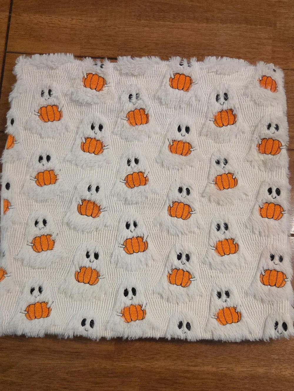 Set Of 2- White Plush Throw Pillow Cover with Orange Pumpkin Embroidery 🎃👻